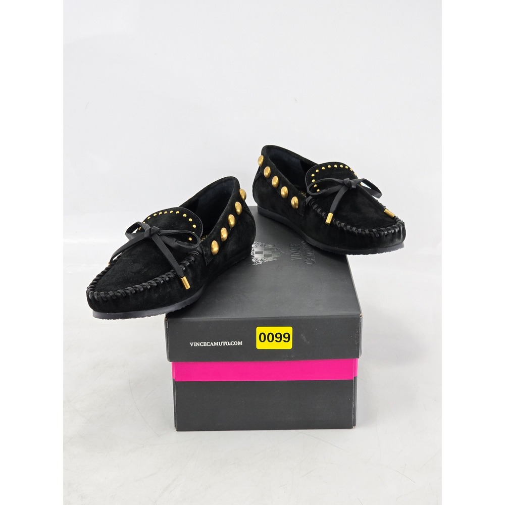 Vince Camuto VC-Sennett Moccasin Women 5M Black Suede Studded - Excellent